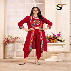 Rayon Mirror Work Navratri 3-Piece Dhoti Set